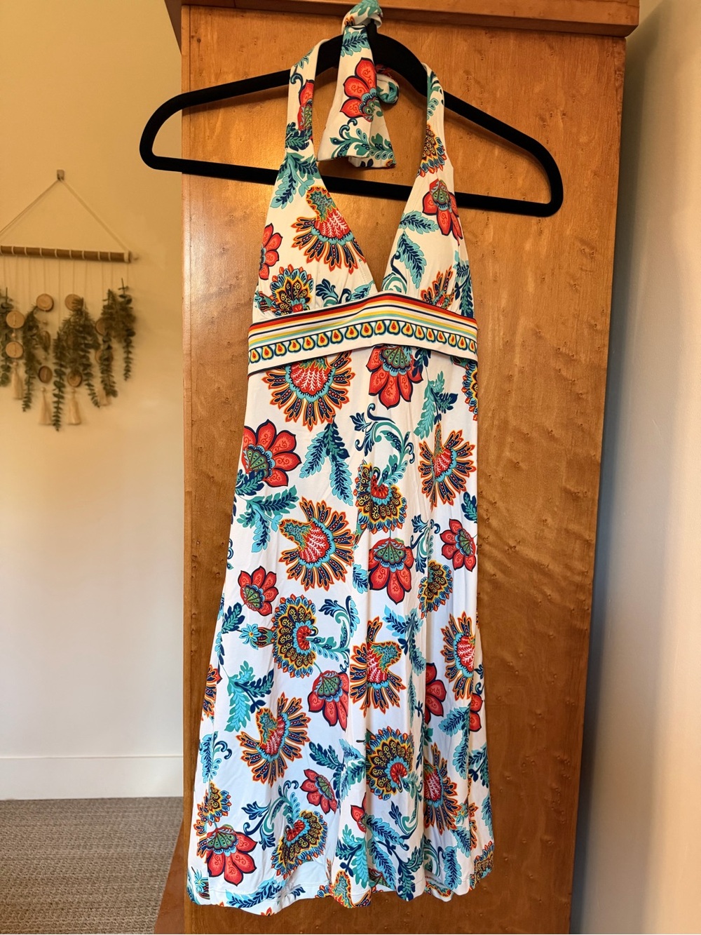 Tommy Bahama White Halter Midi Dress with Red & Teal Floral Print